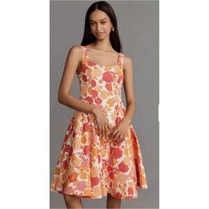 NWT  Size S -Anthropologie Cotton Scoop-Neck Basque-Waist Midi Dress  ( US$ 198)